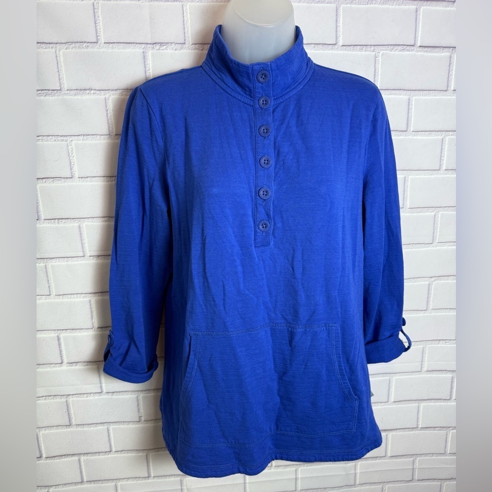 T by Talbots Tops and Tees UPF 50+ blue SLUB-TERRY PULLOVER/size MP - Picture 5 of 11